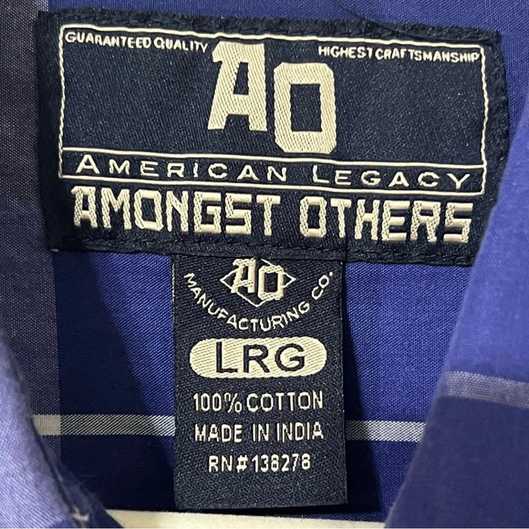 Men's Large AO AMONGST OTHERS American Legacy Blue Plaid Shirt Cotton - Picture 3 of 6